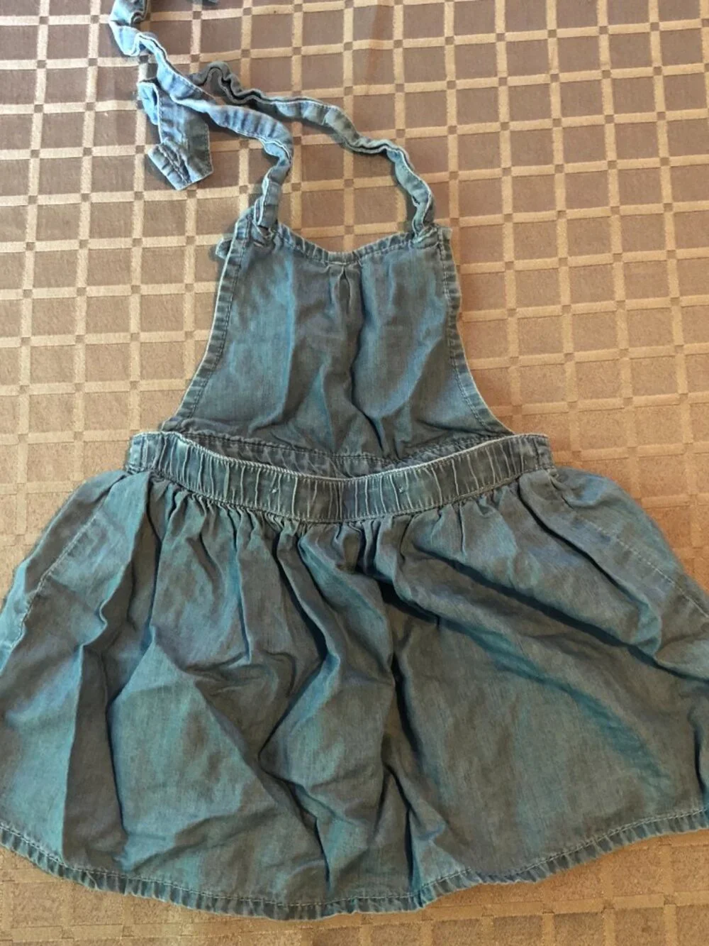 OshKosh B'gosh Girls 2T Chambray Romper Dress Denim Halter Tie Neckline